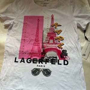 Karl Lagerfeld Kids White and Pink Eiffel Tower T-Shirt